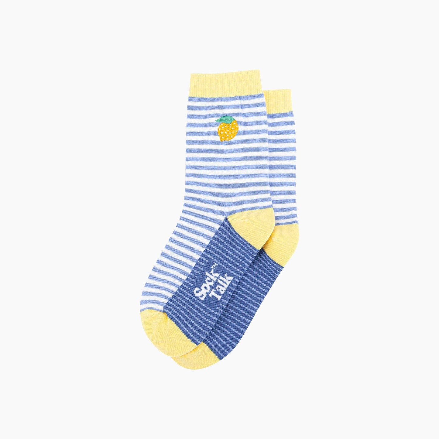 Embroidered Lemon Striped Combed Cotton Socks in Blue: UK 3-7 | EU 36-40 | US 5-9