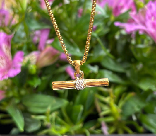 18ct Gold Plated Cubic Zirconia T Bar Necklace OR23