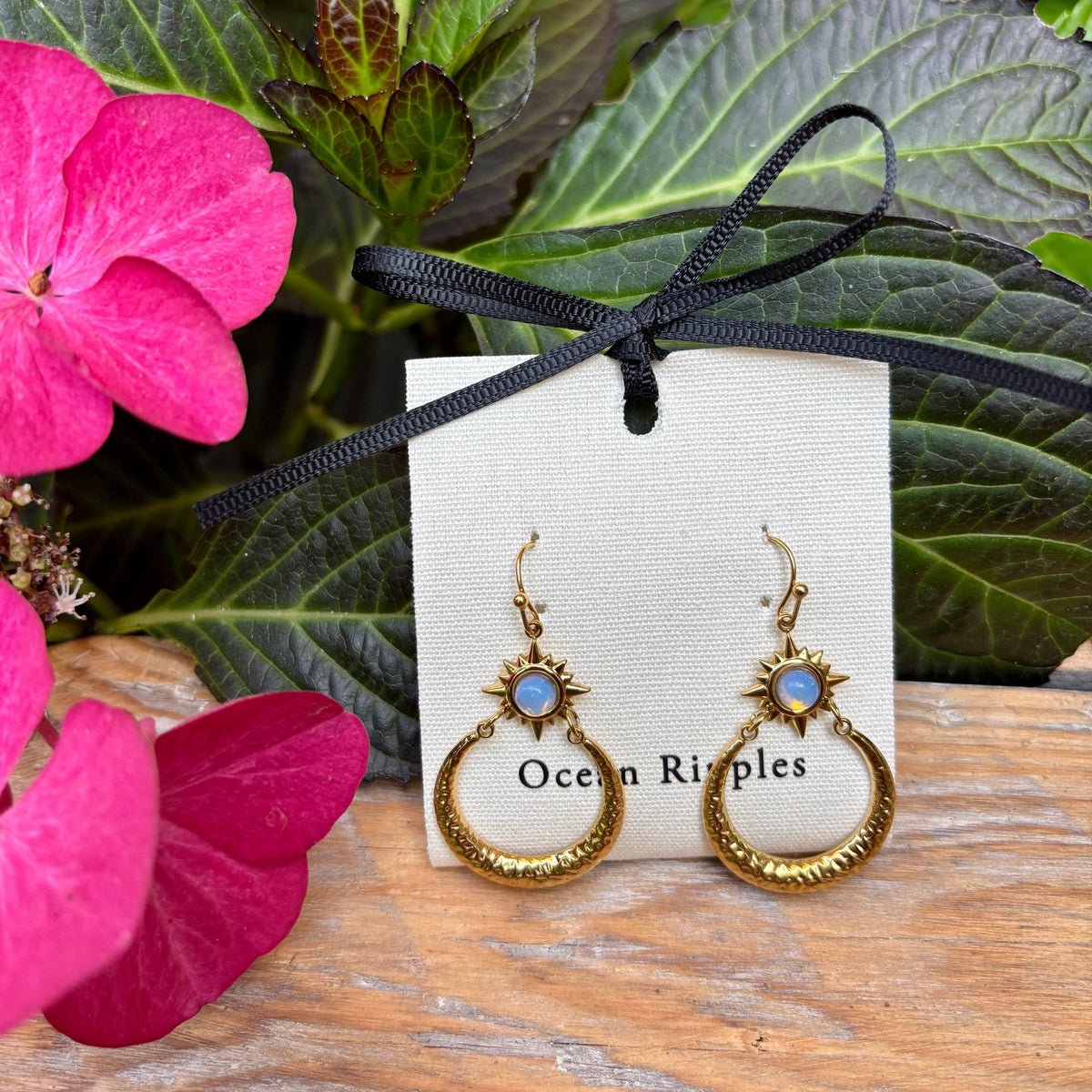 18ct Gold Plated Opal Sun And Moon Drop Earrings OR104