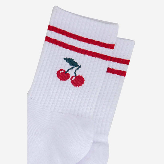 Women's Sporty Socks - White, Cherries: UK 3-7 | EU 36-40 | US 5-9