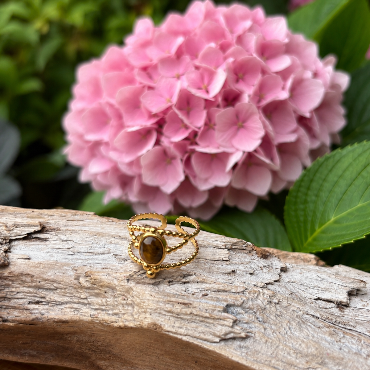 18ct Gold Plated Natural Stone Orbit Ring - African Turquoise OR102