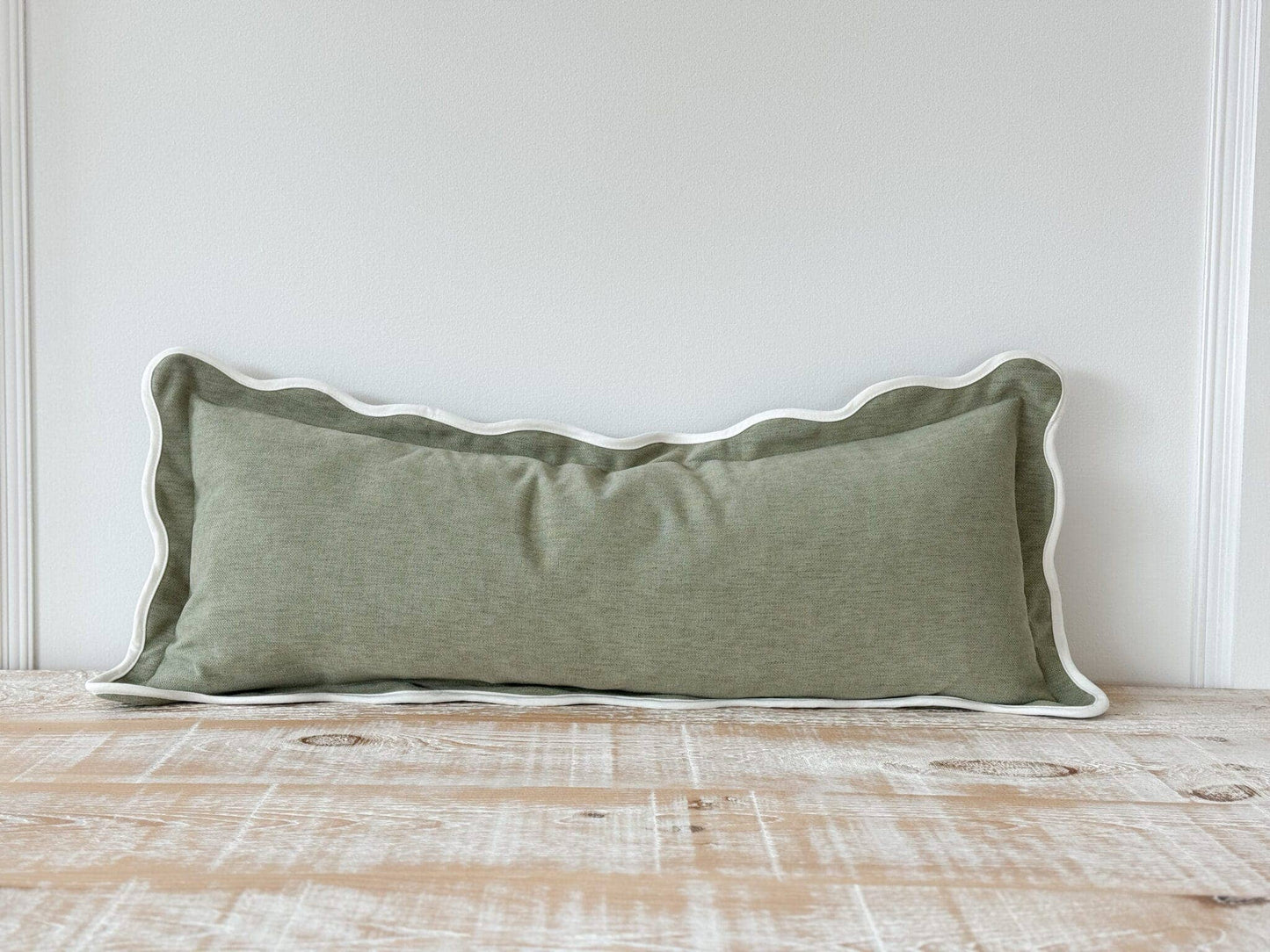 Chloe Sage Bolster Scalloped Edge Cushion 80x30