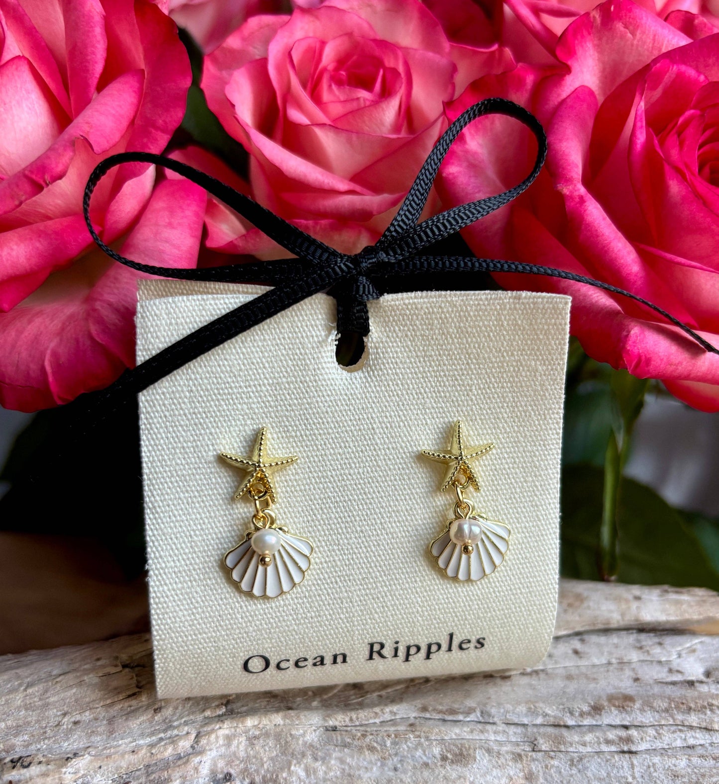 14ct Gold Plated Starfish Shell Earrings: White OR73