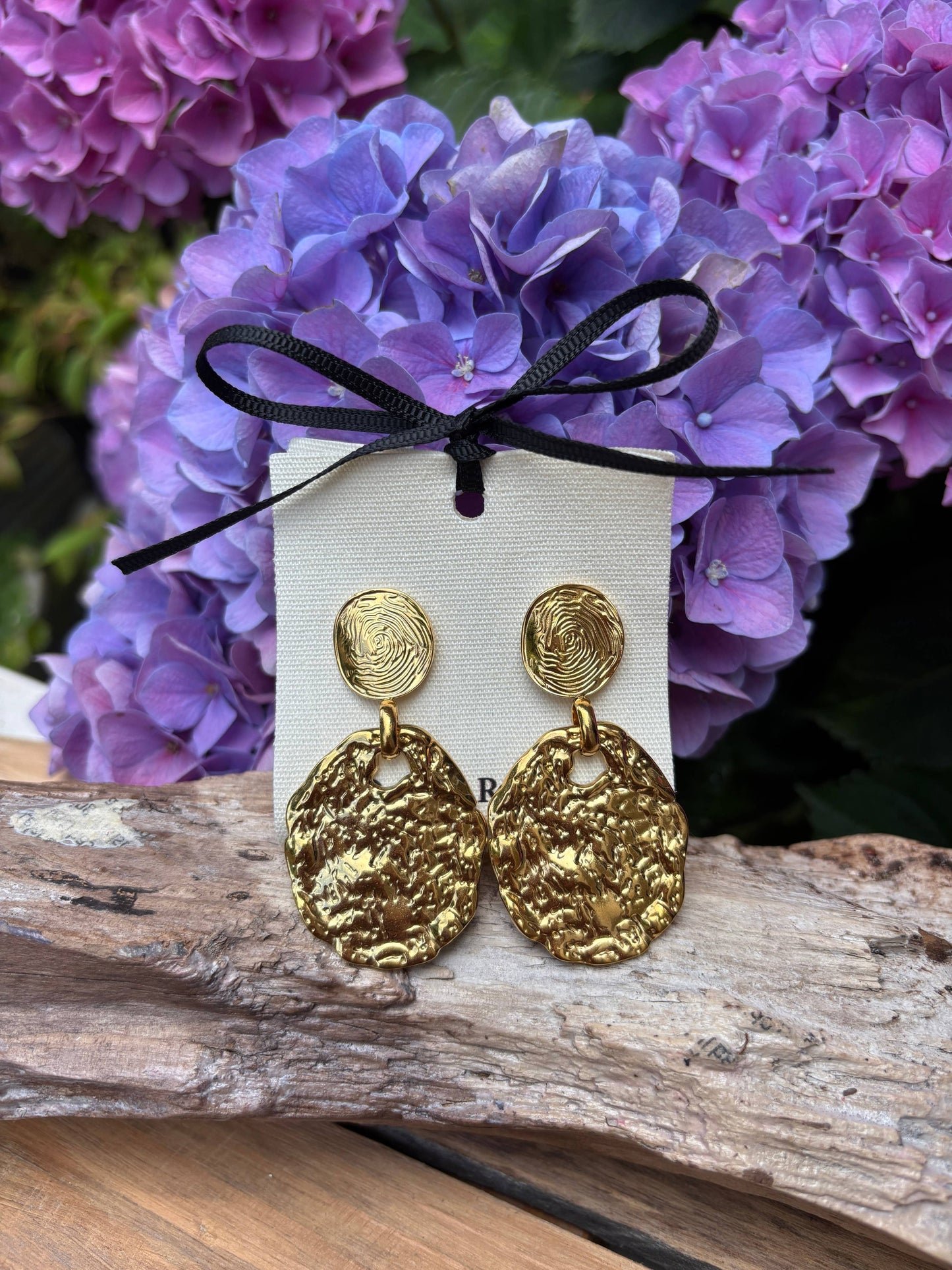 18ct Gold Plated Hammered Disc Earrings OR13