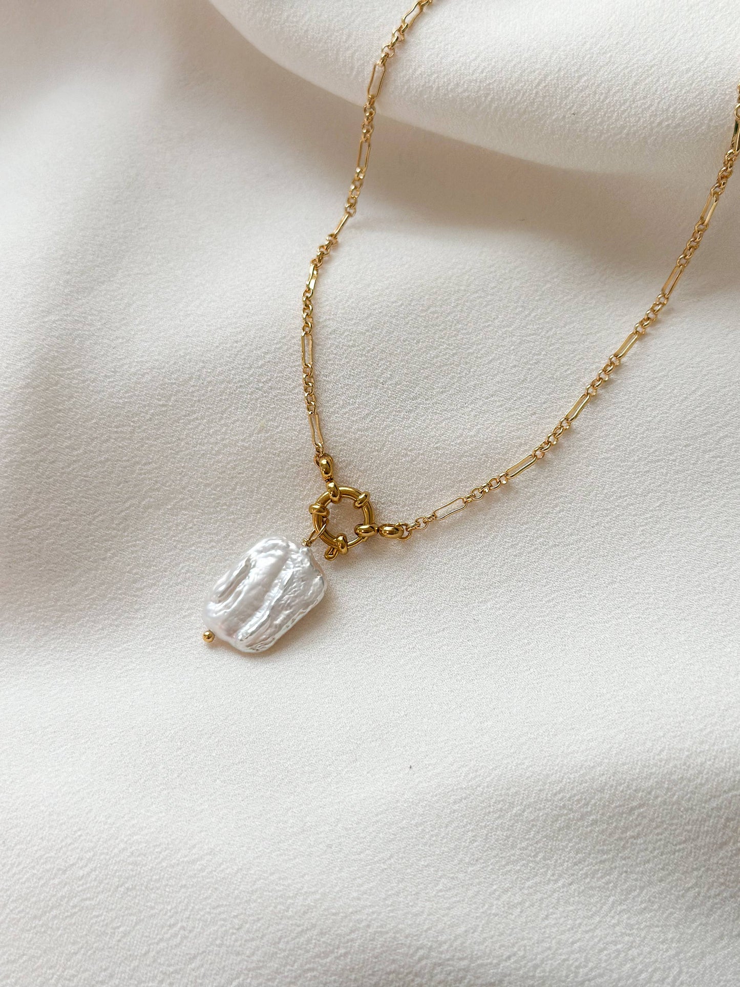 18k Gold Plated Pearl Lustre Rectangle Necklace - EG1