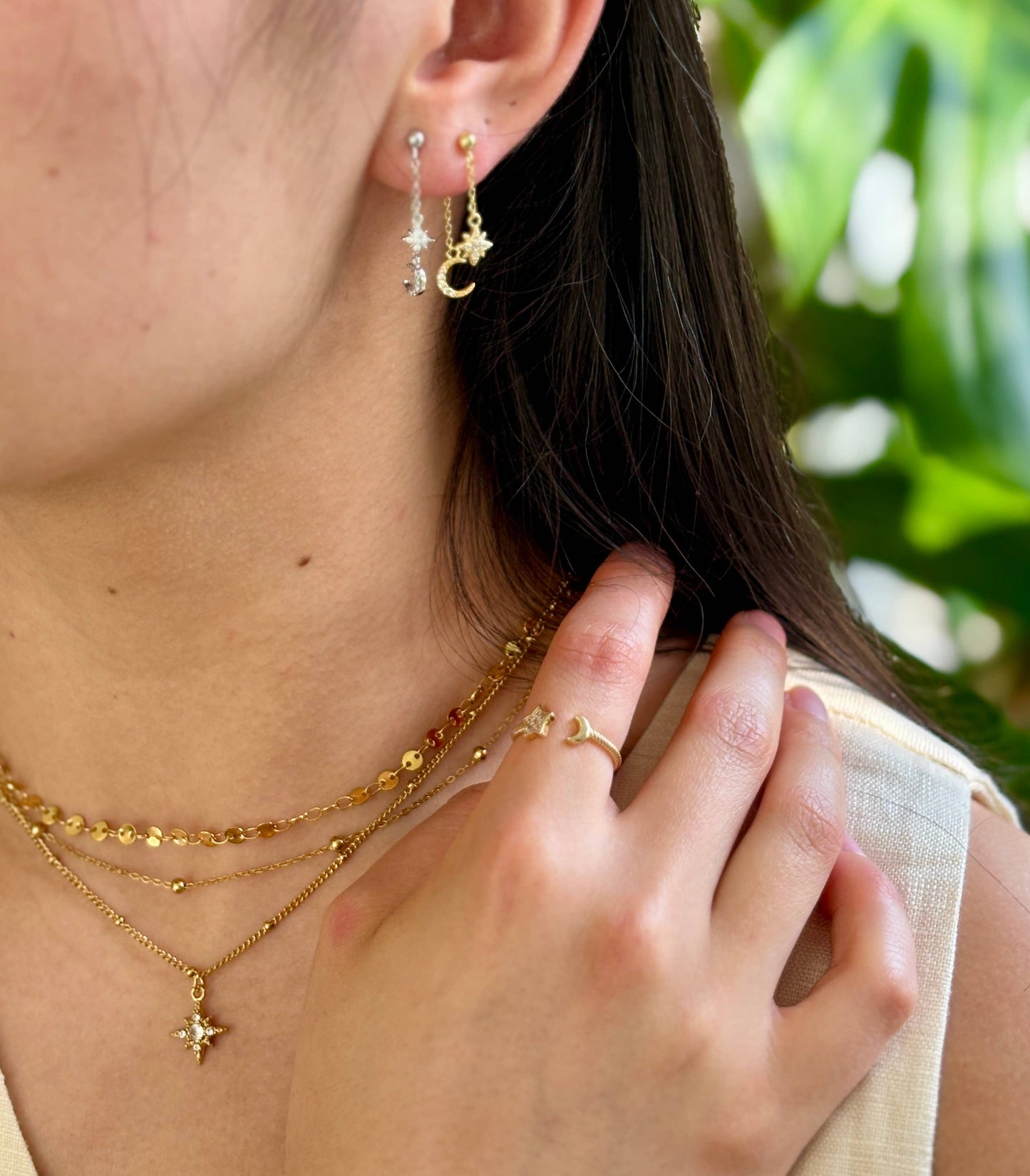 18ct Gold Plated Triple Chain Star Necklace OR44