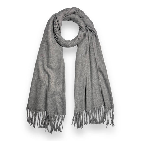 Plain woolblend scarf with tassels - Light Grey