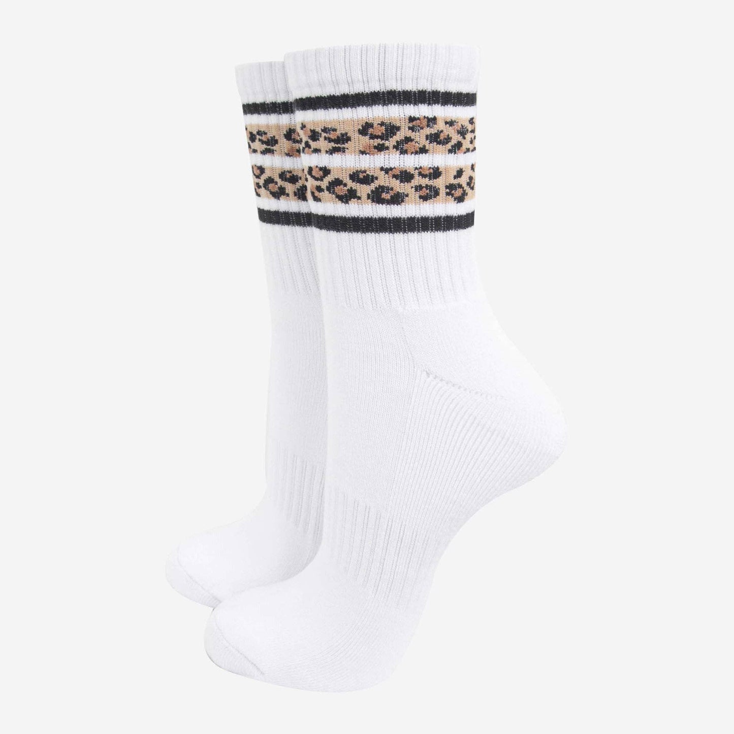 Women's Sporty Socks - White, Leopard Stripe: UK 3-7 | EU 36-40 | US 5-9