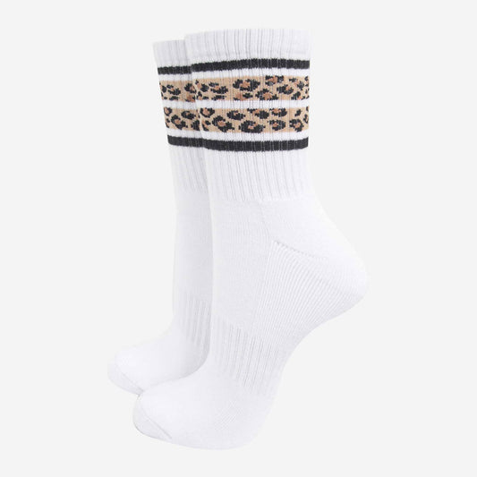 Women's Sporty Socks - White, Leopard Stripe: UK 3-7 | EU 36-40 | US 5-9