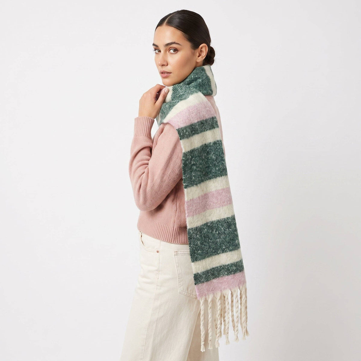 Dallas Heavyweight Scarf - Green, Stripe: One-size