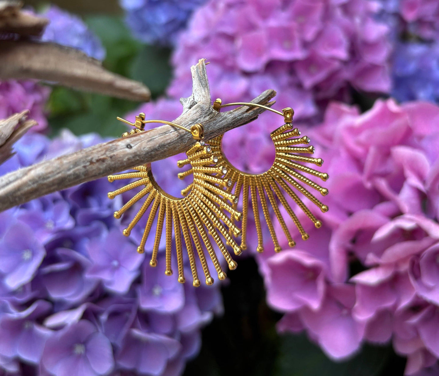 18ct Gold Plated Cubic Zirconia Fan Hoop Earrings OR7