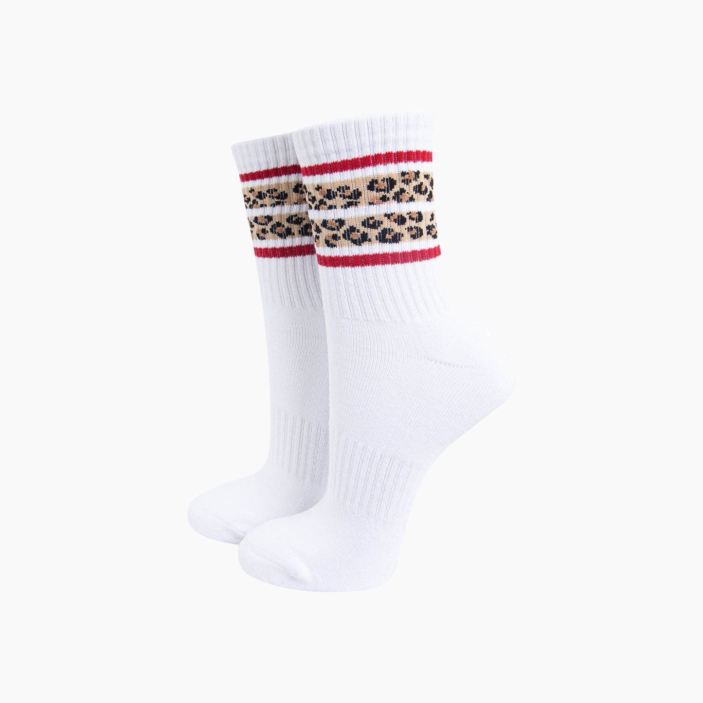 Leopard Print Striped Organic Cotton Sports Socks in White: UK 3-7 | EU 36-40 | US 5-9