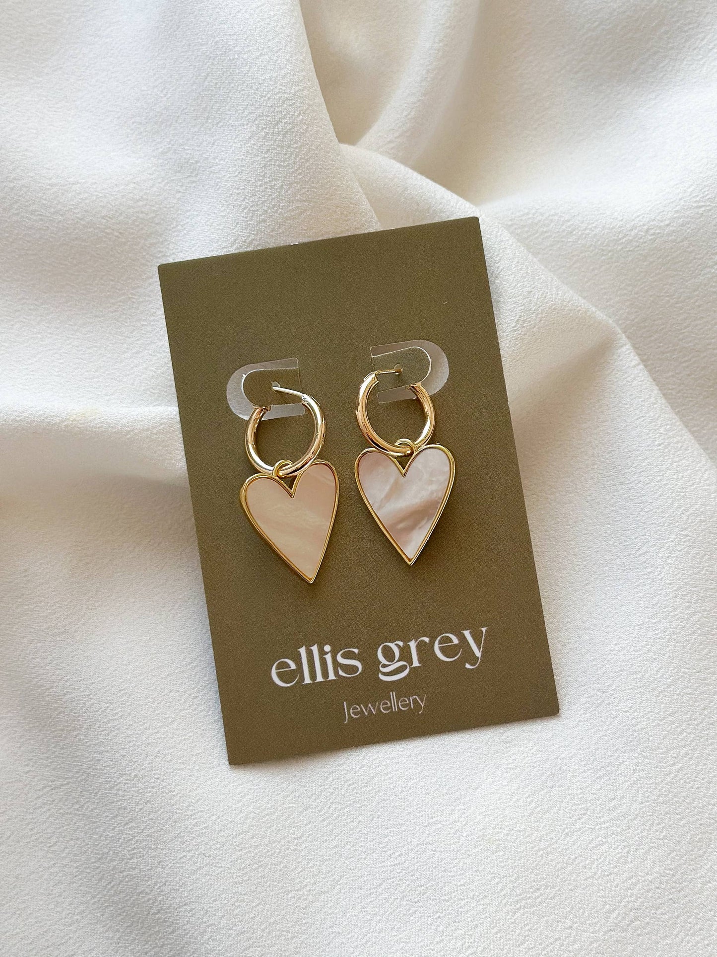 18k Gold Mother of Pearl Heart Hoop Earrings - EG5