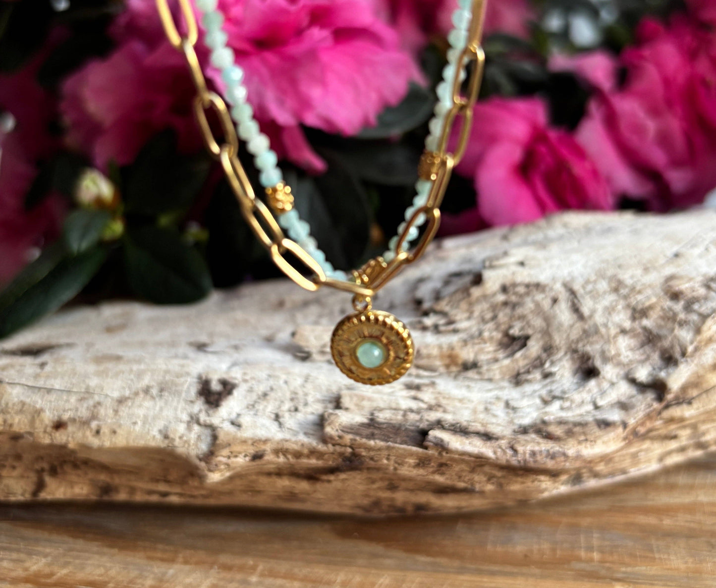18ct Gold Plated Green Aventurine Gold Disc Bracelet  OR49