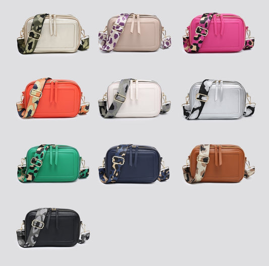 Faux Leather Two Compartment Across Body Bag