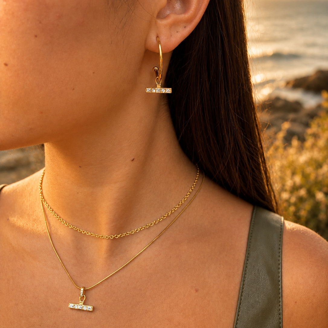 18ct Gold Plated Double Chain T Bar Necklace  OR89