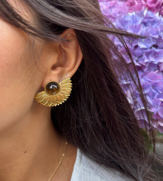 18ct Gold Plated Tiger's Eye Sunflower Earrings,OR41