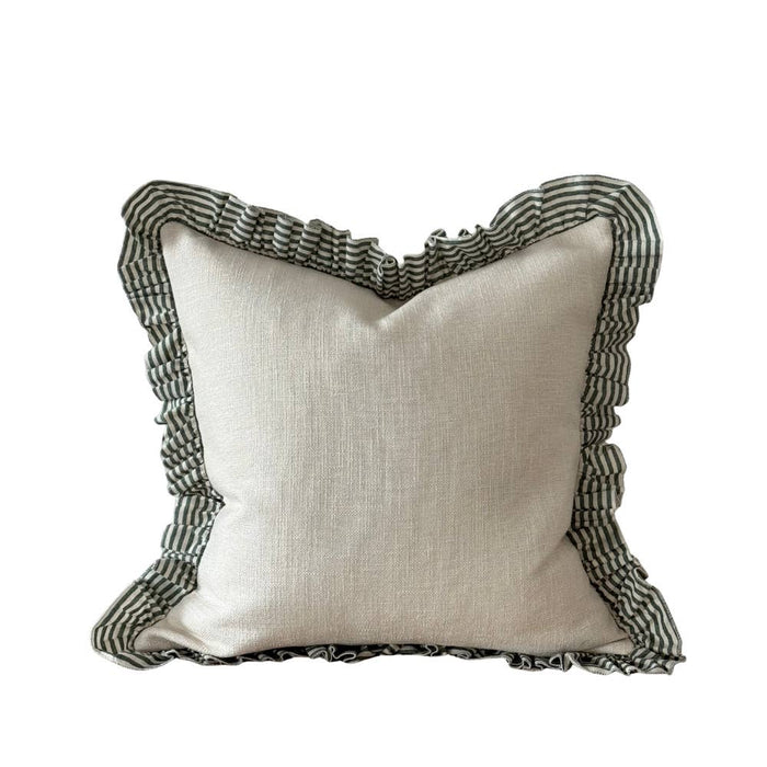 Bella Green and Cream Ruffle Cushion