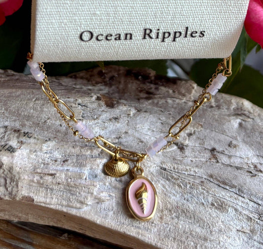 18ct Gold Plated Pink Stone Shell Charms Bracelet OR61