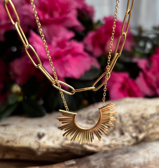 18ct Gold Plated Sun Pendant Double Chain Necklace    OR88