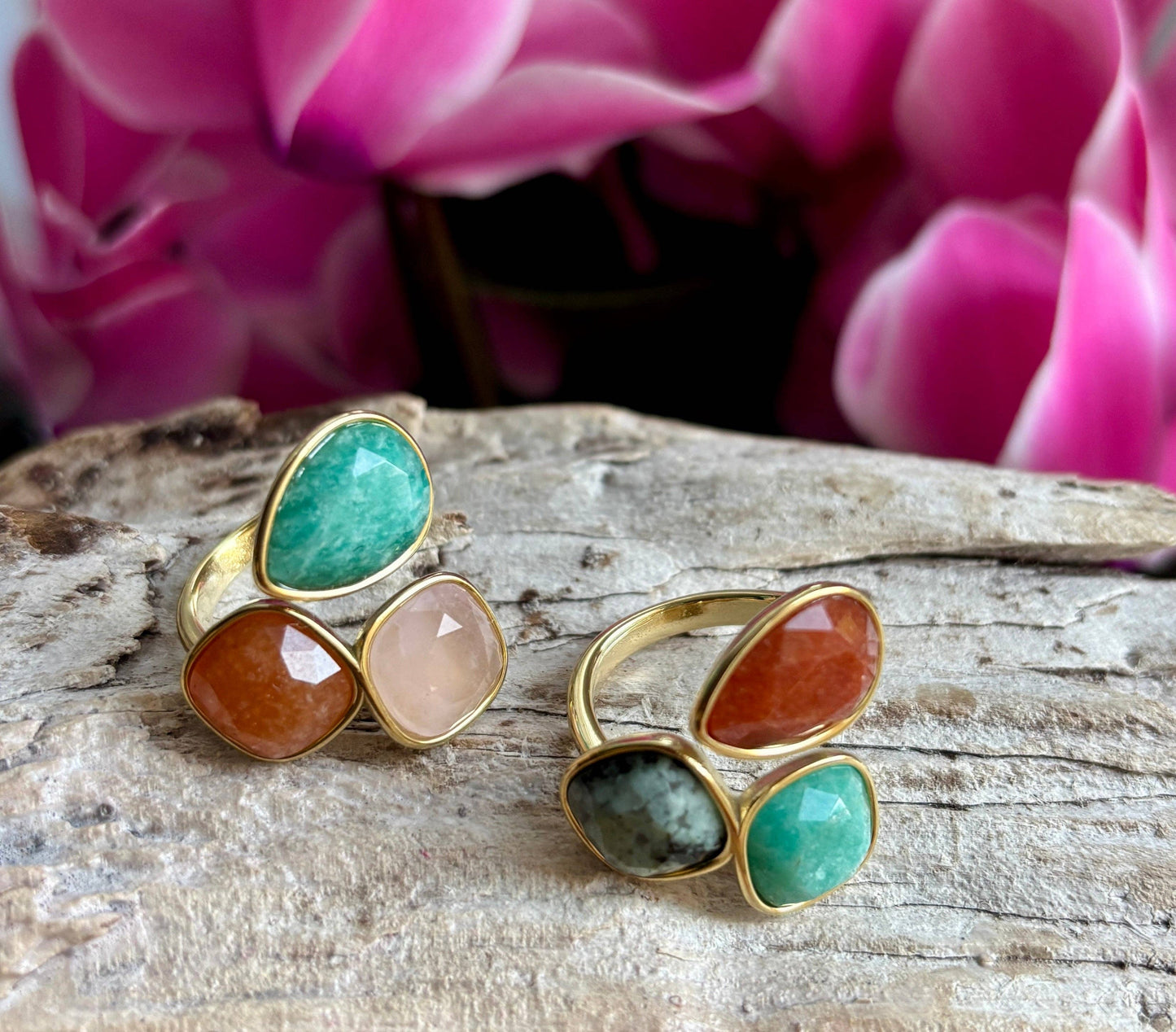 18Ct Gold Plated Faceted Natural Stone Ring Rose Quartz OR52