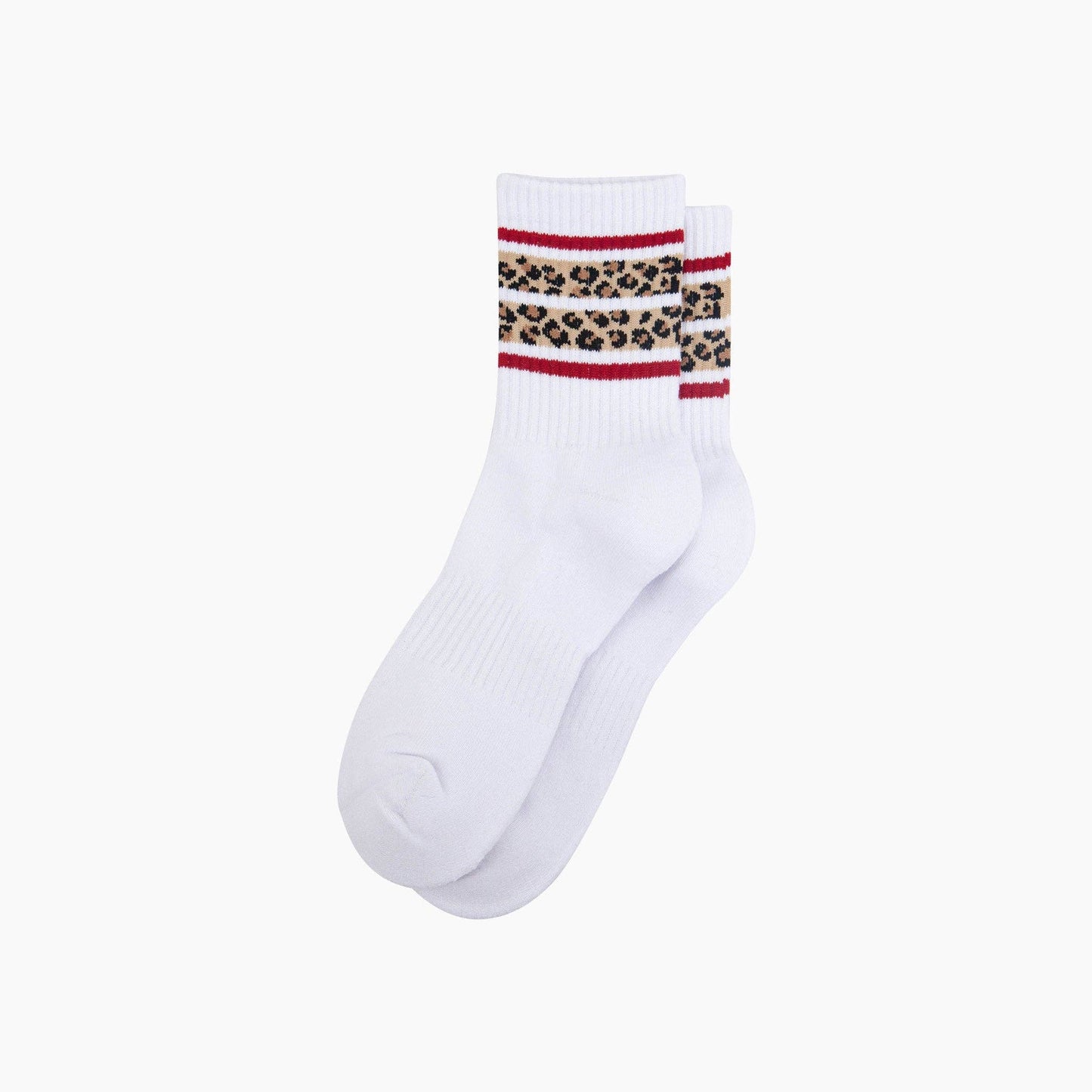 Leopard Print Striped Organic Cotton Sports Socks in White: UK 3-7 | EU 36-40 | US 5-9