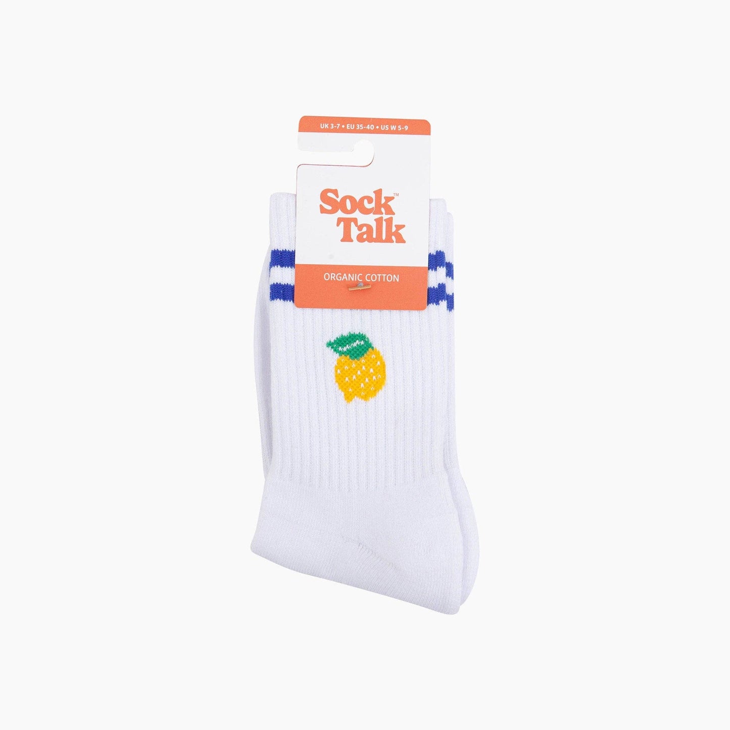 Lemon Organic Cotton Sports Socks in White: UK 3-7 | EU 36-40 | US 5-9