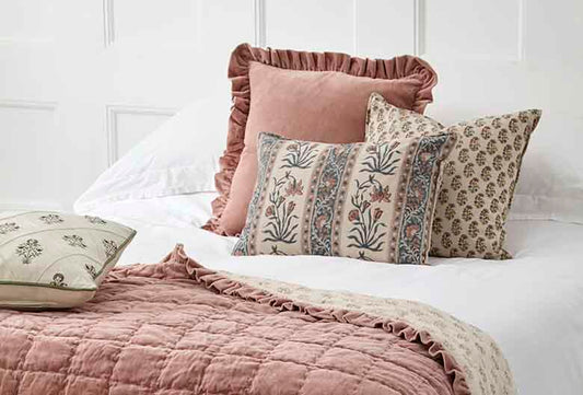 Matilda Velvet Ruffle Cushion in Rosewood