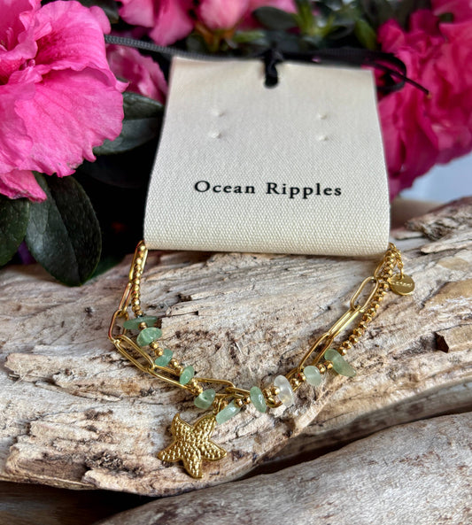 18ct Gold Plated Green Aventurine Star Fish Bracelet OR22