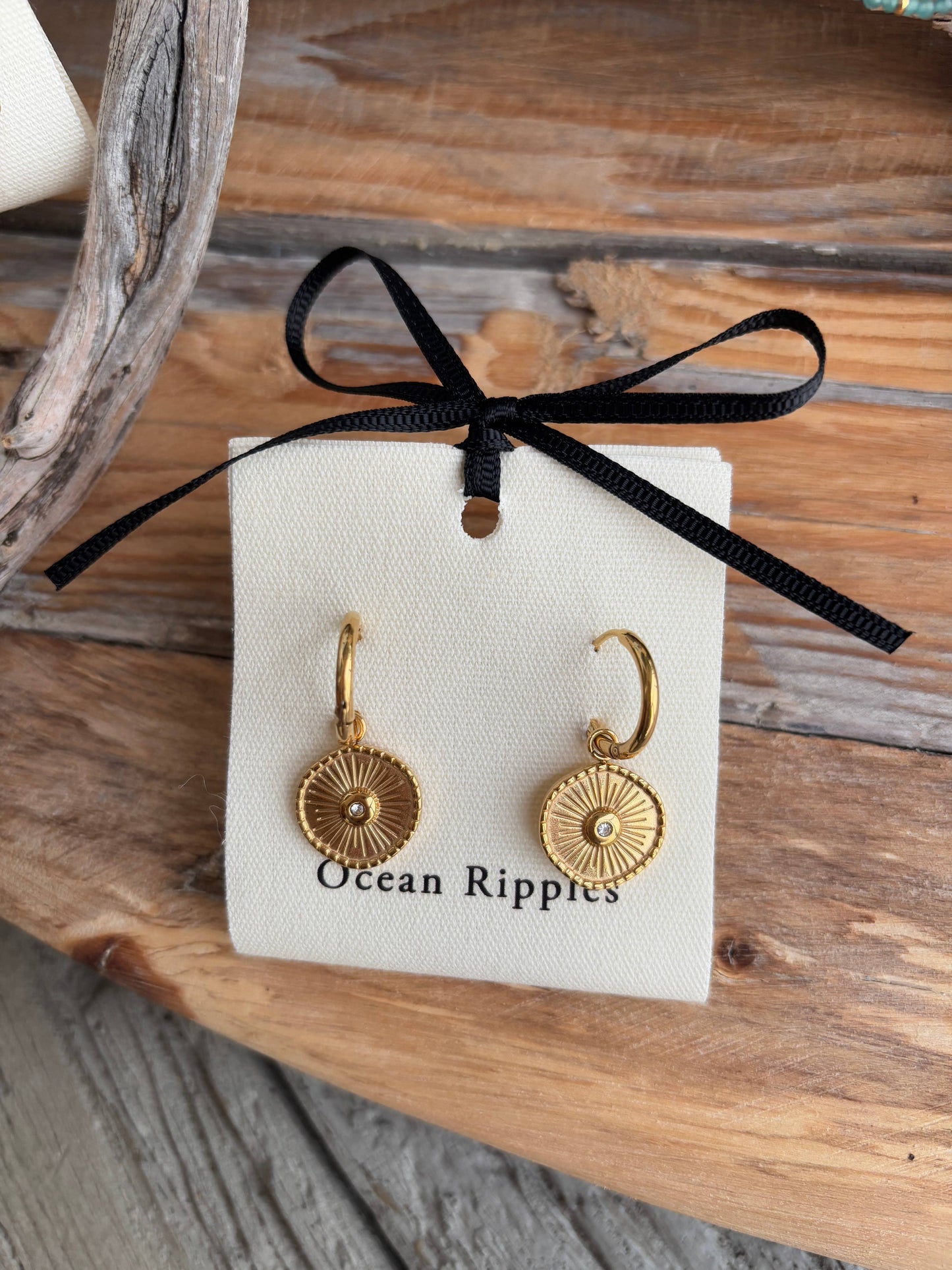 18ct Gold Plated Cubic Zirconia Sun Disc Huggie Earrings OR12