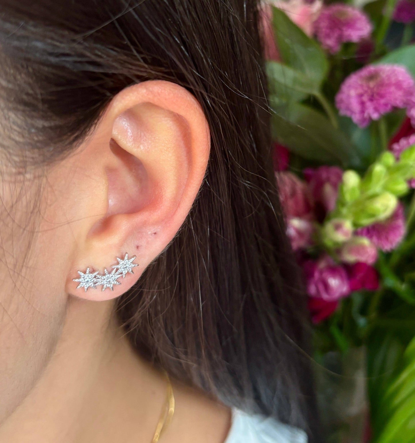 14ct Gold Plated Cubic Zirconia Triple Stars Climber Earrings OR87