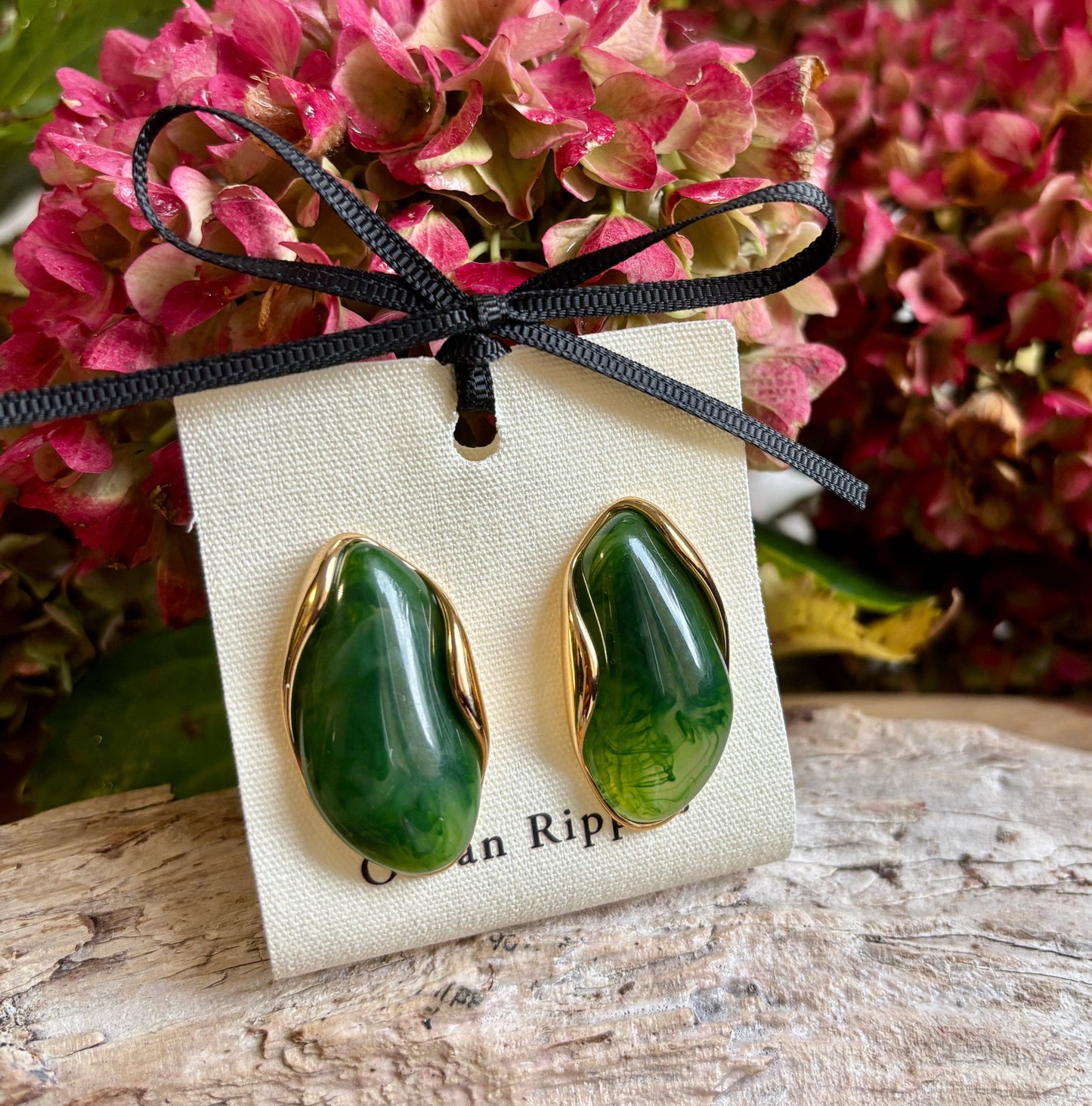 18ct Gold Plated Green Statement Resin Earrings OR28