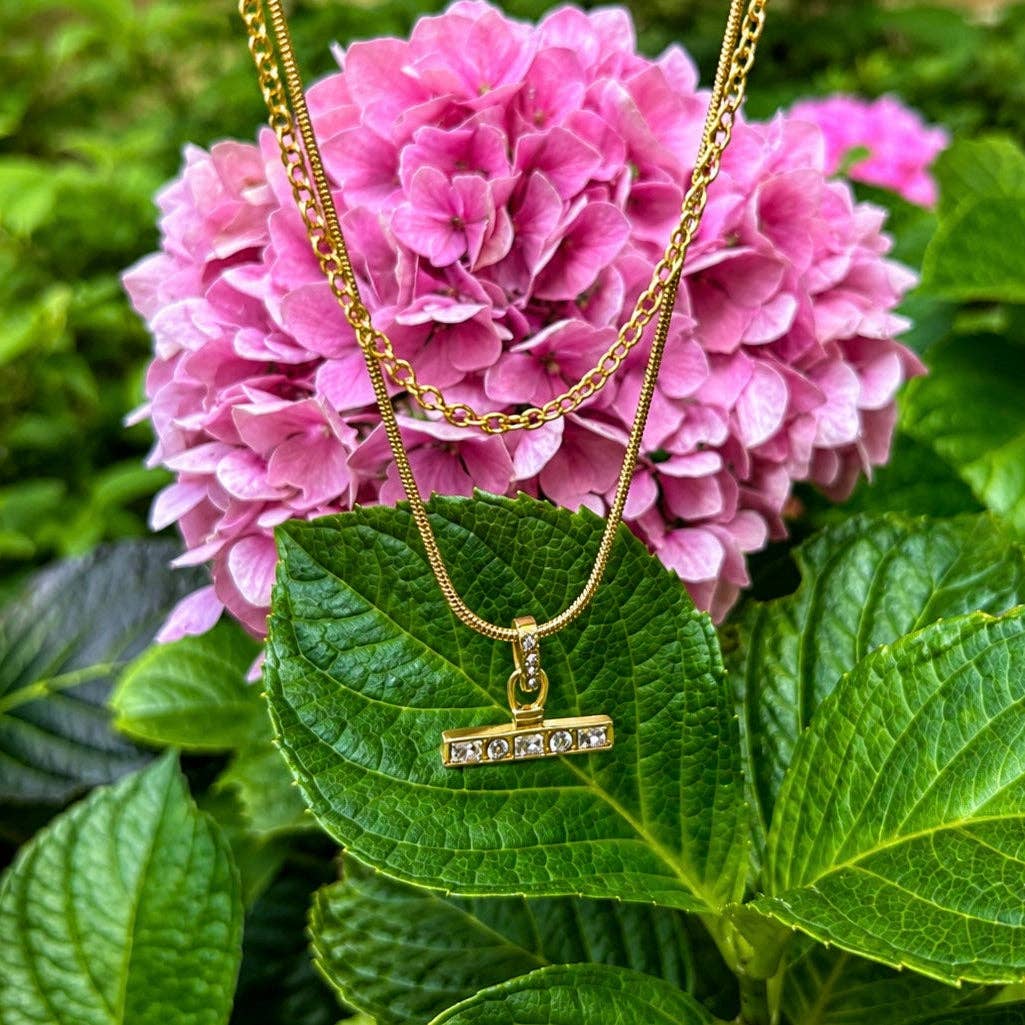 18ct Gold Plated Double Chain T Bar Necklace  OR89