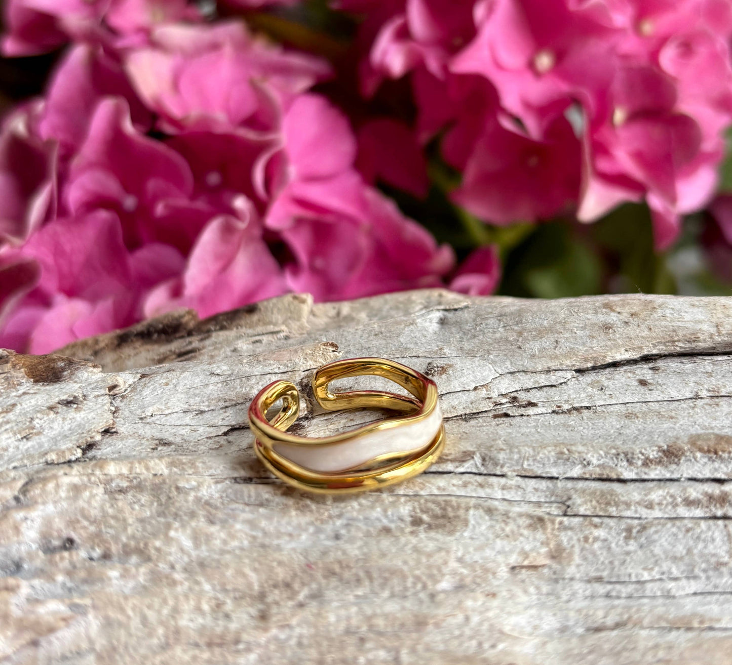14ct Gold Plated Gold & Ivory Oil Drip Adjustable Ring OR77