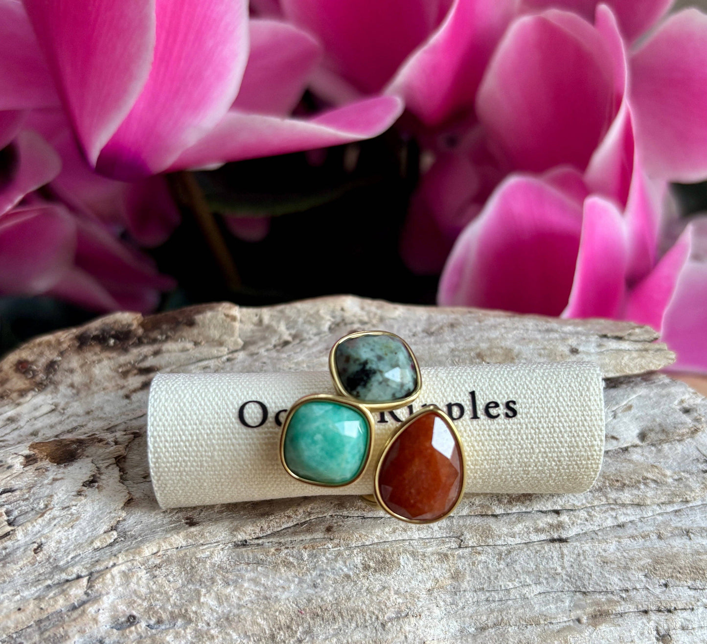 18Ct Gold Plated Faceted Natural Stone Ring Rose Quartz OR52