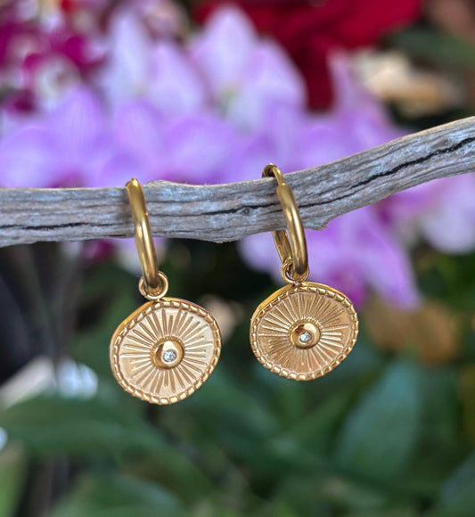 18ct Gold Plated Cubic Zirconia Sun Disc Huggie Earrings OR12