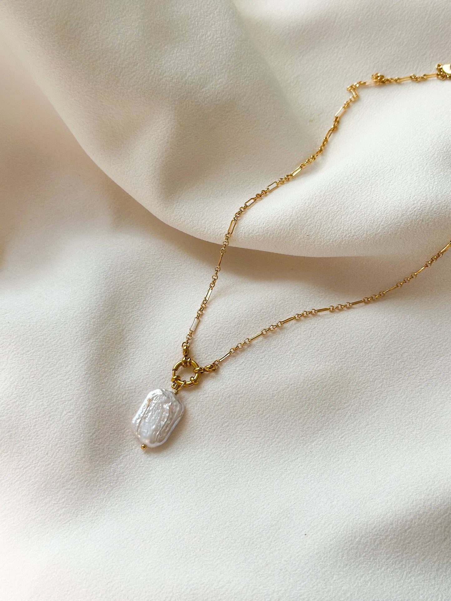 18k Gold Plated Pearl Lustre Rectangle Necklace - EG1