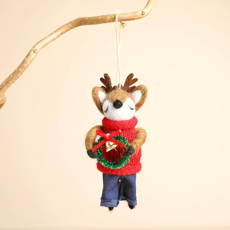 Felt Wreath Reindeer Hanging Decoration