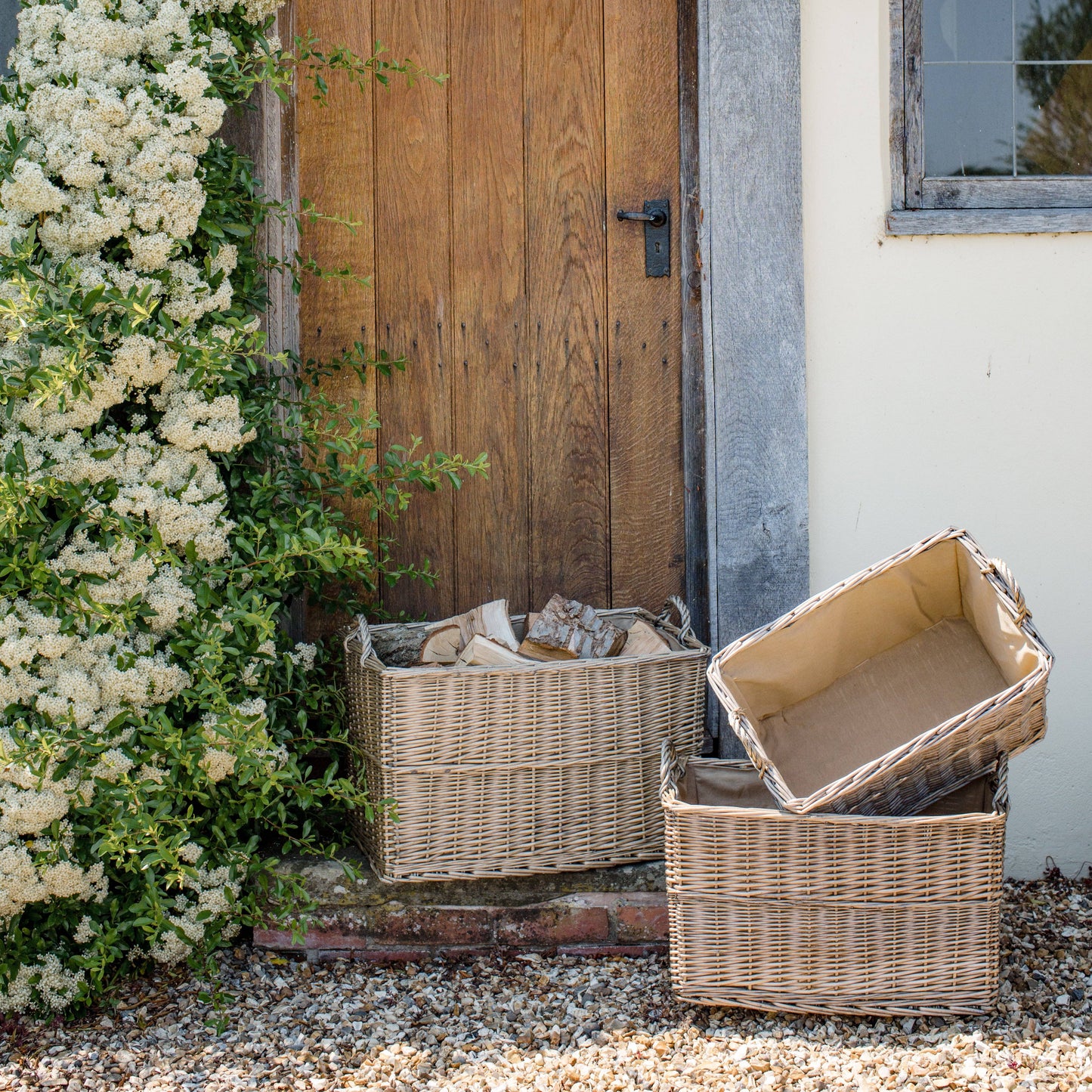 Antique Wash Rectangular Log Basket with Lining - 3 sizes
