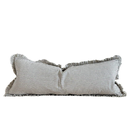 Darcy Navy & Cream Striped Cotton Bolster Cushion 80x30cm