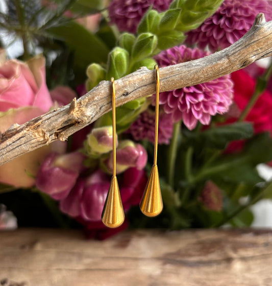 18ct Gold Plated Long Water Drop Earrings -  Gold