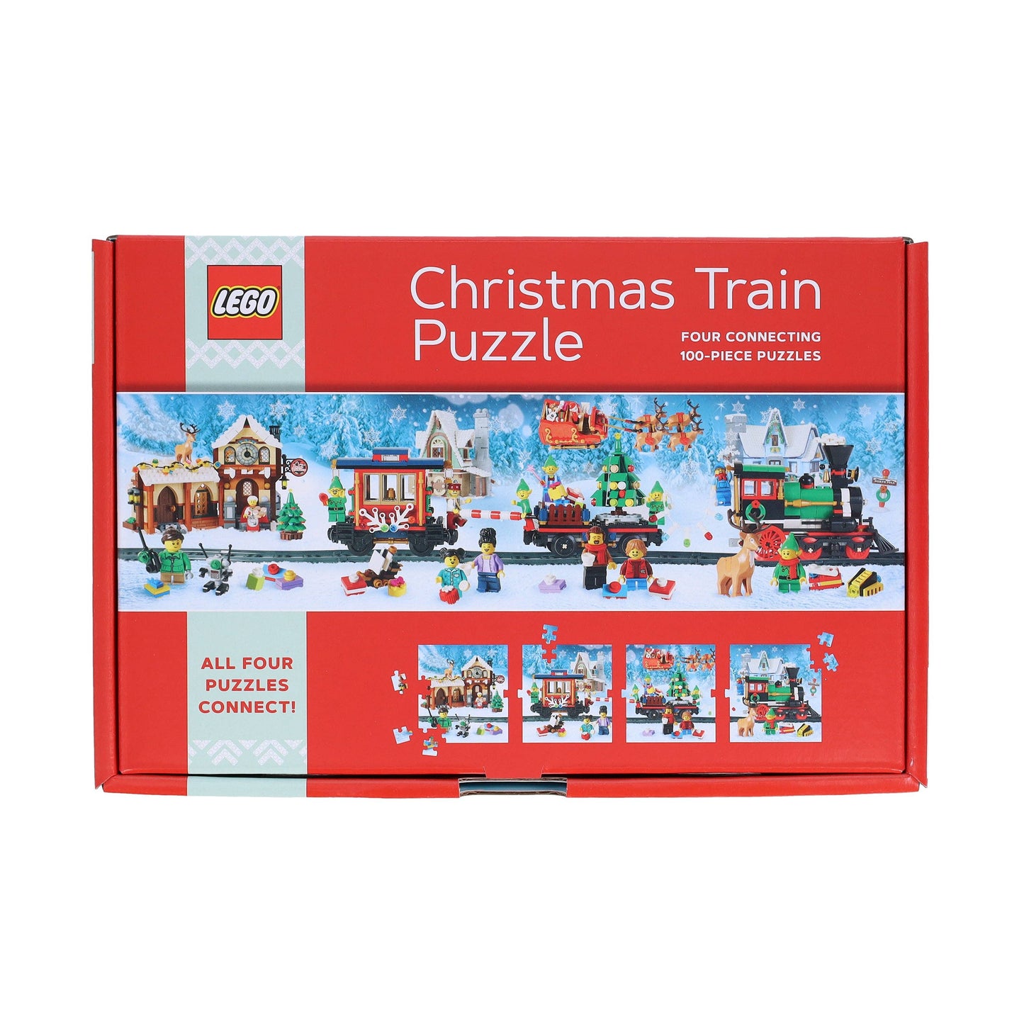 LEGO Christmas Train Puzzle - Four Connecting 100-Piece Puzzles