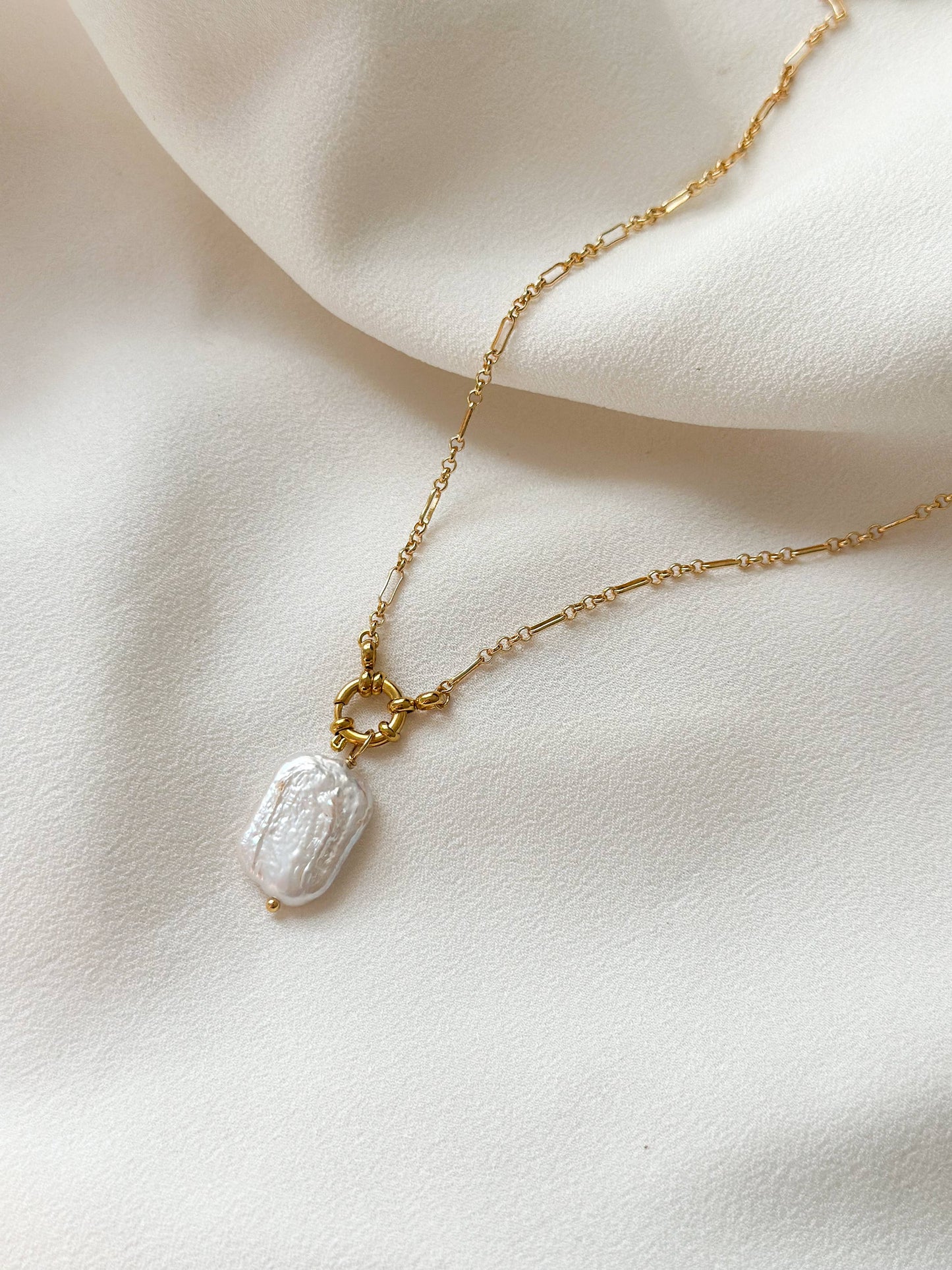 18k Gold Plated Pearl Lustre Rectangle Necklace - EG1