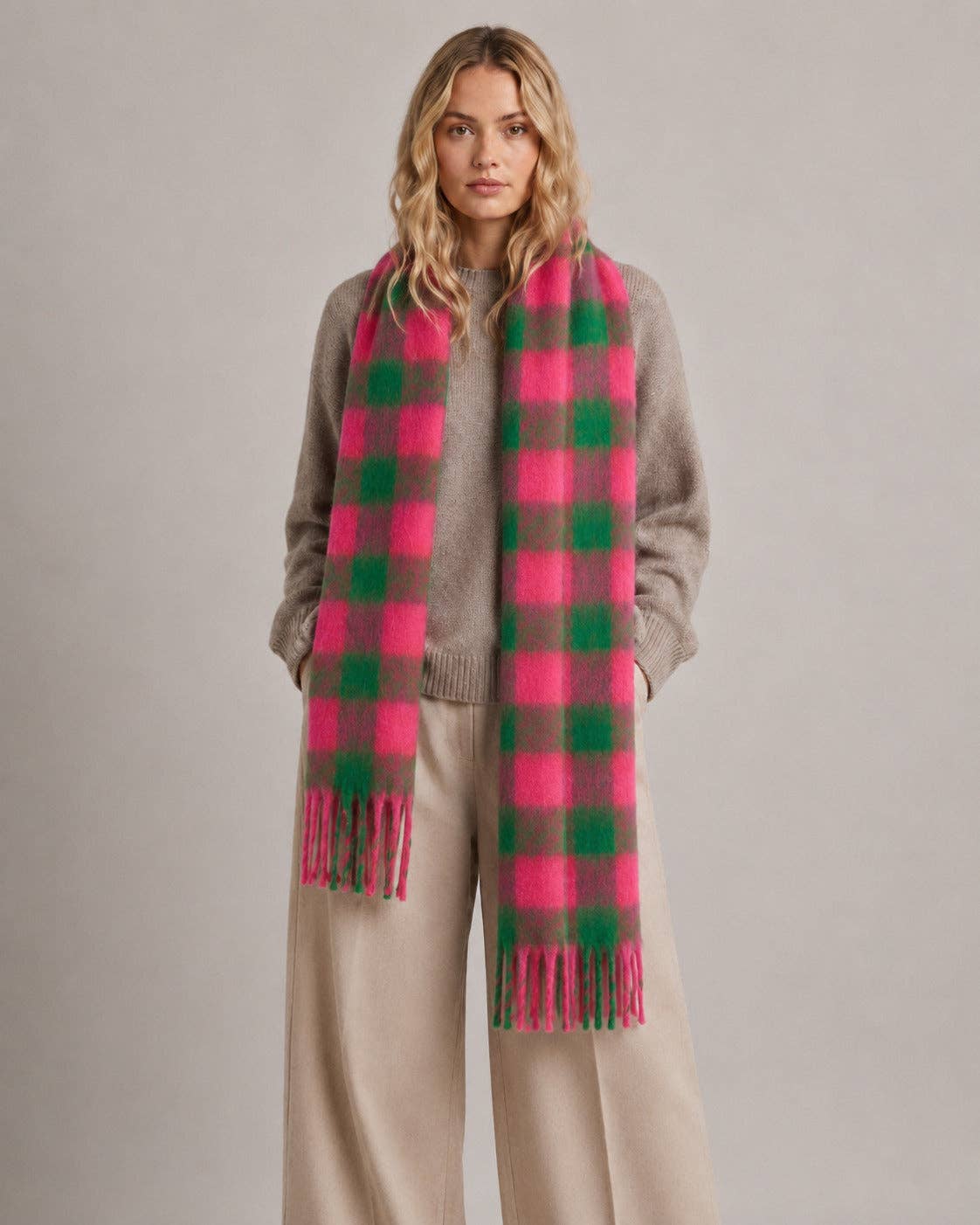 Heavyweight Scarf- Green/pink, Square Check