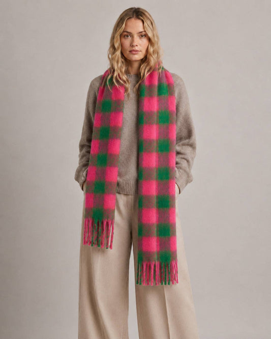 Heavyweight Scarf- Green/pink, Square Check