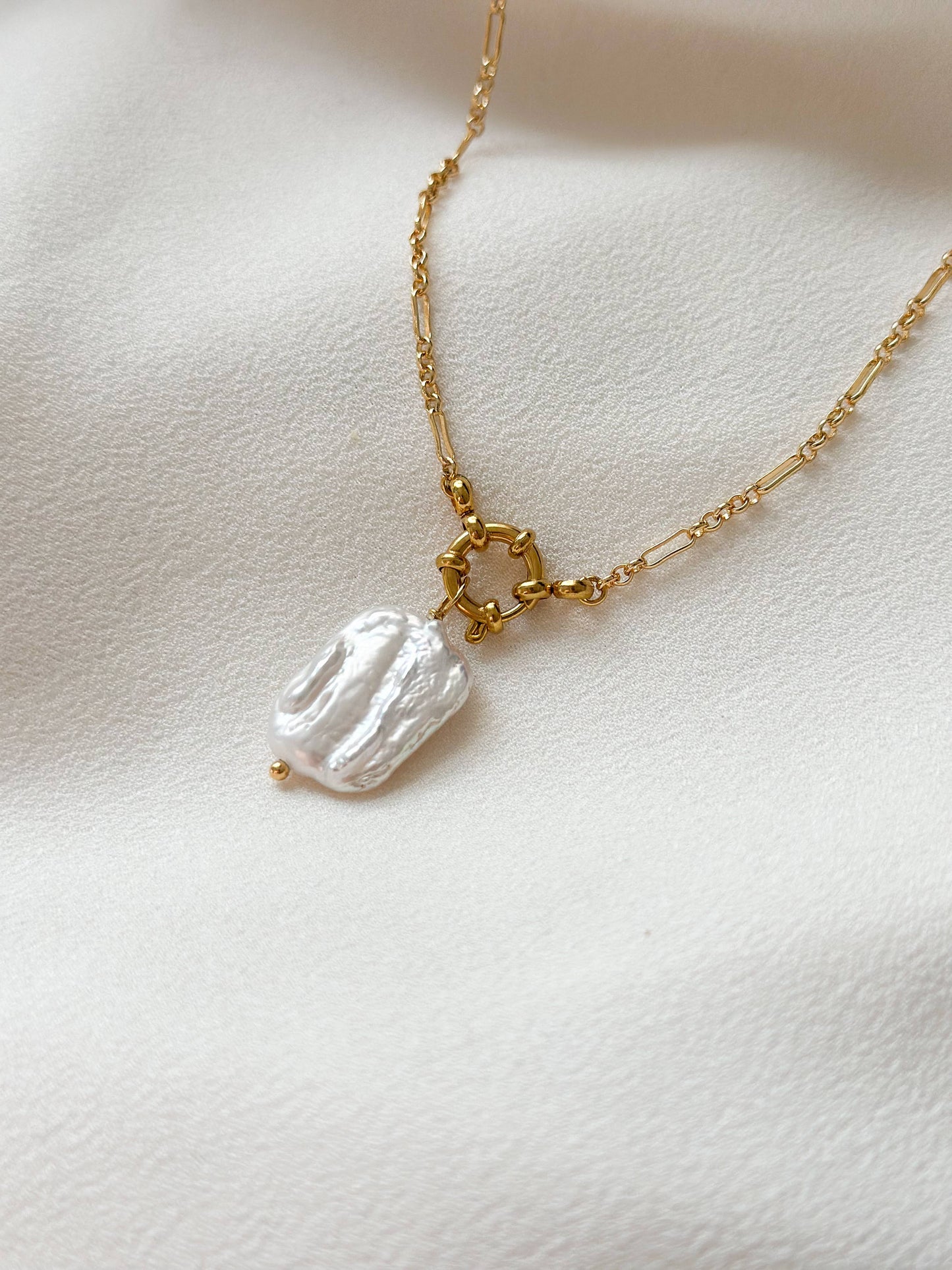 18k Gold Plated Pearl Lustre Rectangle Necklace - EG1