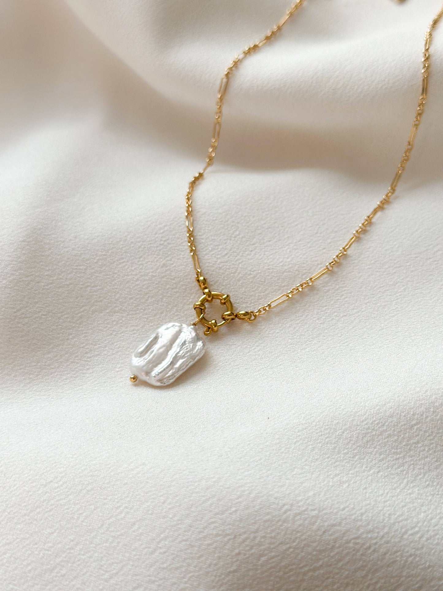 18k Gold Plated Pearl Lustre Rectangle Necklace - EG1