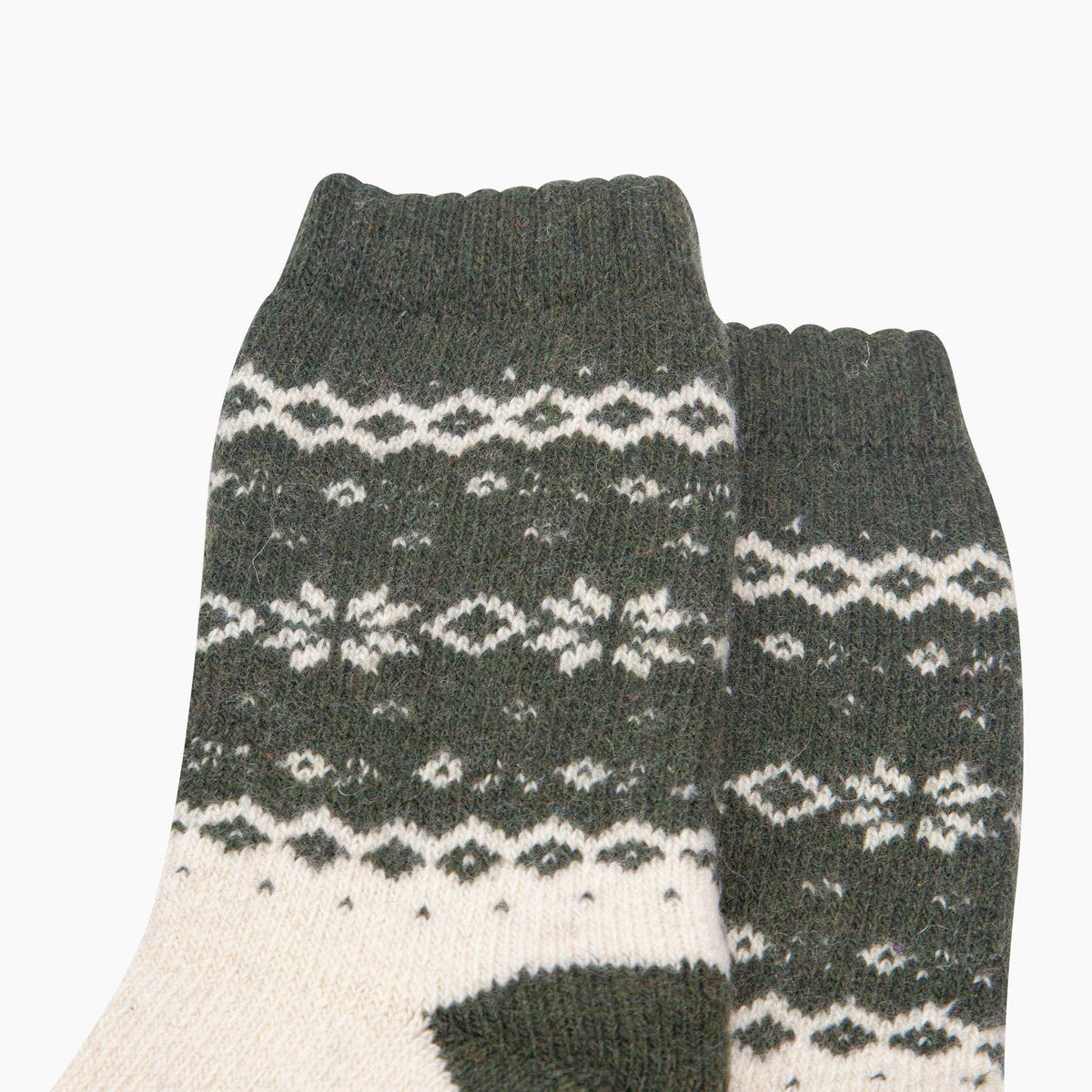 Cream/Green Nordic Snowflake Wool Socks: One Size