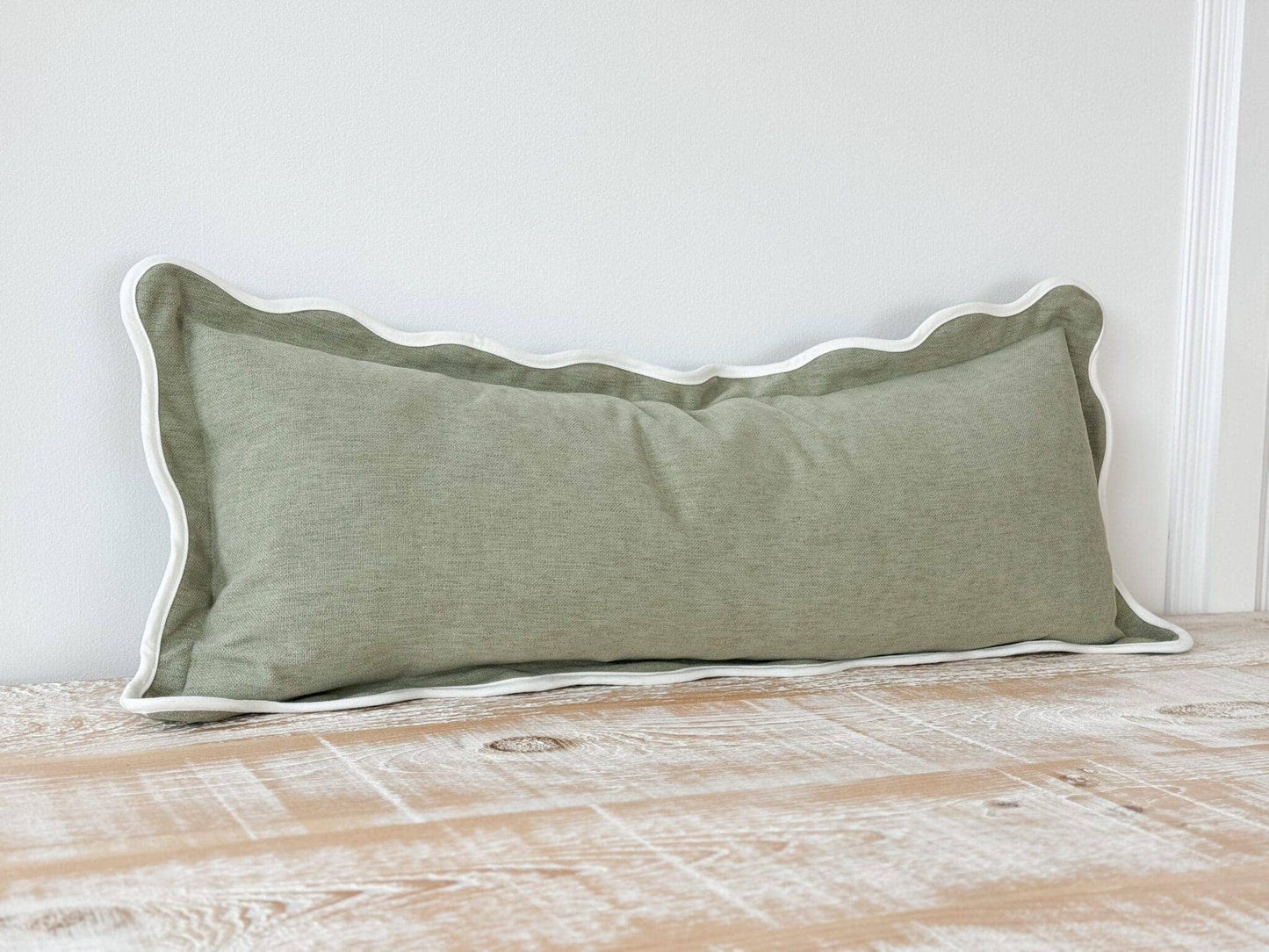 Chloe Sage Bolster Scalloped Edge Cushion 80x30