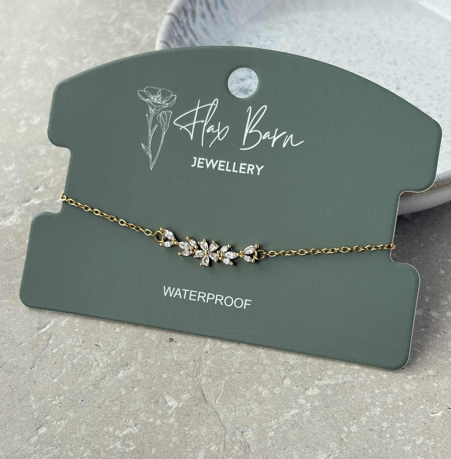 Tarnish Resistant Silver Flower Zirconia Bracelet. FB10